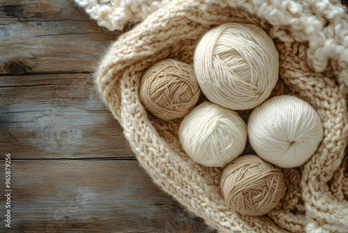 "Top-Down View of Table with Knitting Supplies"