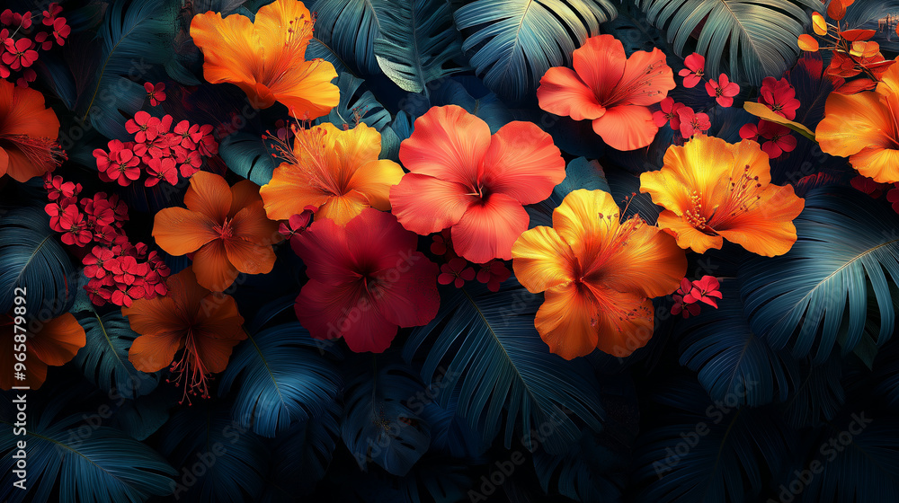 A colorful bouquet of flowers with a blue background