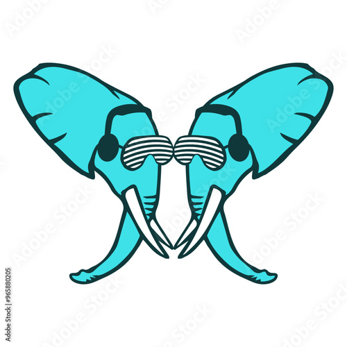 2 Elephant Zoo Animal Two Friends Funny Face Ears Listening Headphone Sunglasses Music Listen Loud Bass Sound DJ Party Night Clubber Raver Disco Club Band Concert Techno Discothek Cool Love Humor Fun