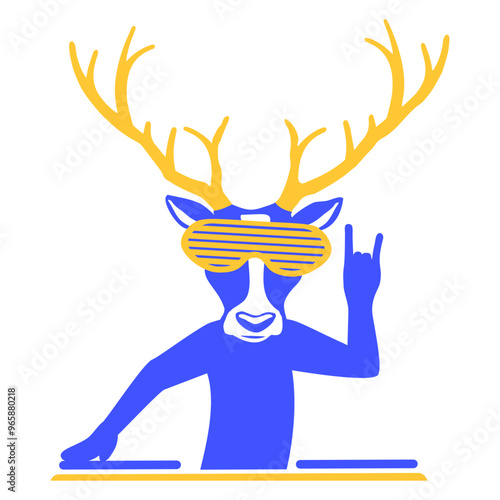 True Deer Stag Wild Forest Animal Funny Listening Headphone Sunglasses Music Listen Loud Bass Sound DJ Party Night Clubber Raver Disco Club Band Concert Techno Discothek Cool Love Humor Turntable Fun