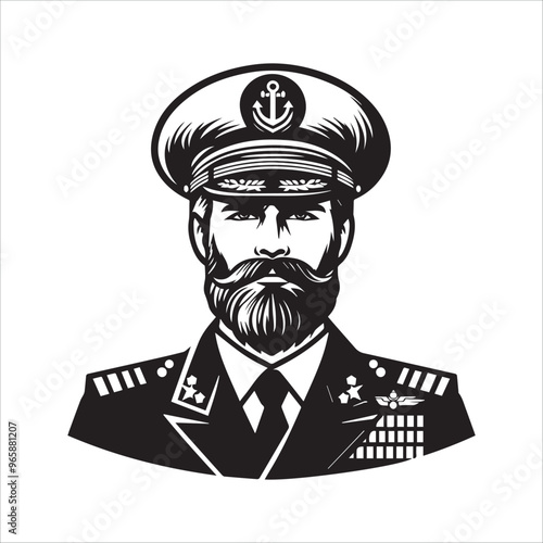 Naval captain in uniform vector illustation silhouette