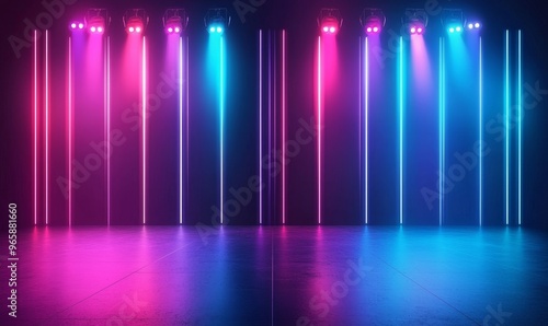 Wallpaper Mural Stage show background with neon lights and lasers. Laser futuristic shapes against dark background. Abstract dark background with neon lights. Torontodigital.ca