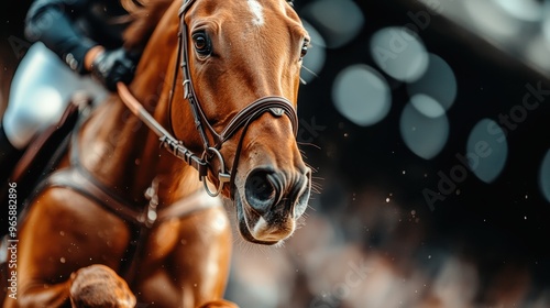 A stunning capture of a horse and rider successfully clearing a hurdle during an outdoor equestrian contest, symbolizing synergy, skill, and the thrill of jumping sports.