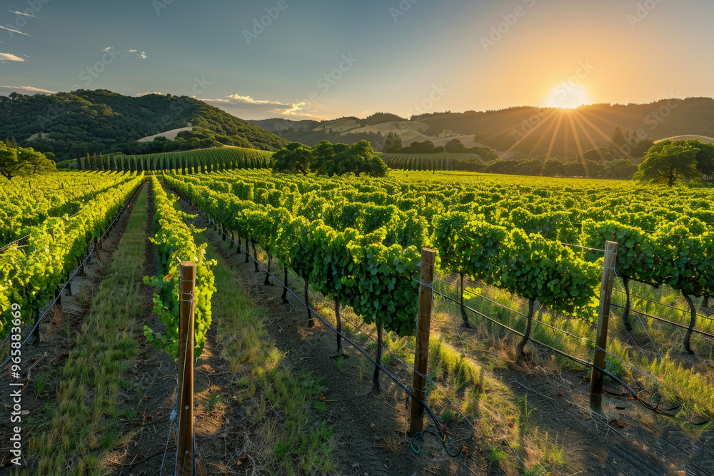 Beautiful Sunset Sky in Napa Valley Wine Country on Spring Vineyards , Mountains Beautiful Sunset Sky in Napa Valley Wine Country on Spring Vineyards , Mountains