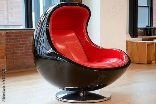 Retro chair with an egg-shaped design inviting comfort and privacy in a stylish, space-age package photo