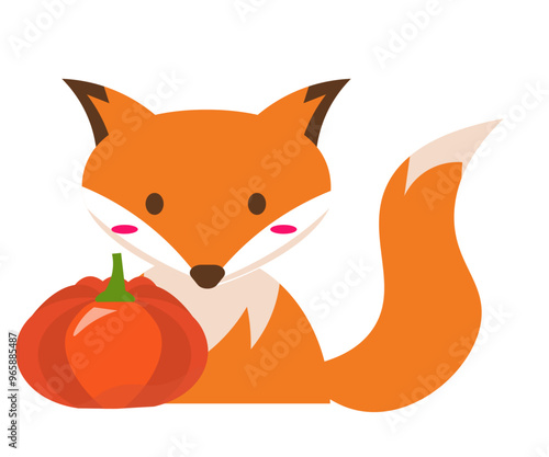 きつねとかぼちゃ。ベクターイラスト