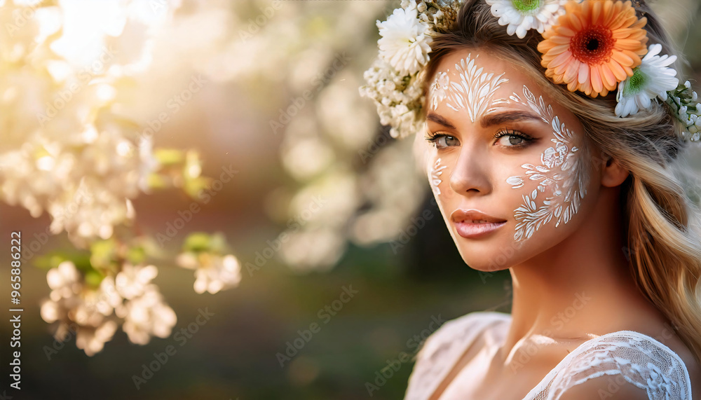 Obraz premium Elegant Woman with Floral Face Paint