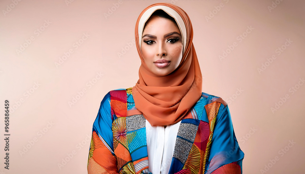 Fashionable Woman in Hijab with Bold Patterns and Colors Fashionable Woman in Hijab with Bold Patterns and Colors