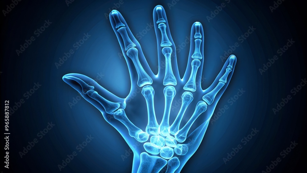 Naklejka premium detailed illustration of hand bones in x-ray view with soothing blue tone and minimalist style