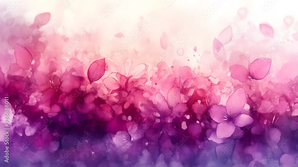 Obraz premium A muted watercolor scene featuring soft pinks and purples with a gentle bokeh effect, creating a light, romantic feel.