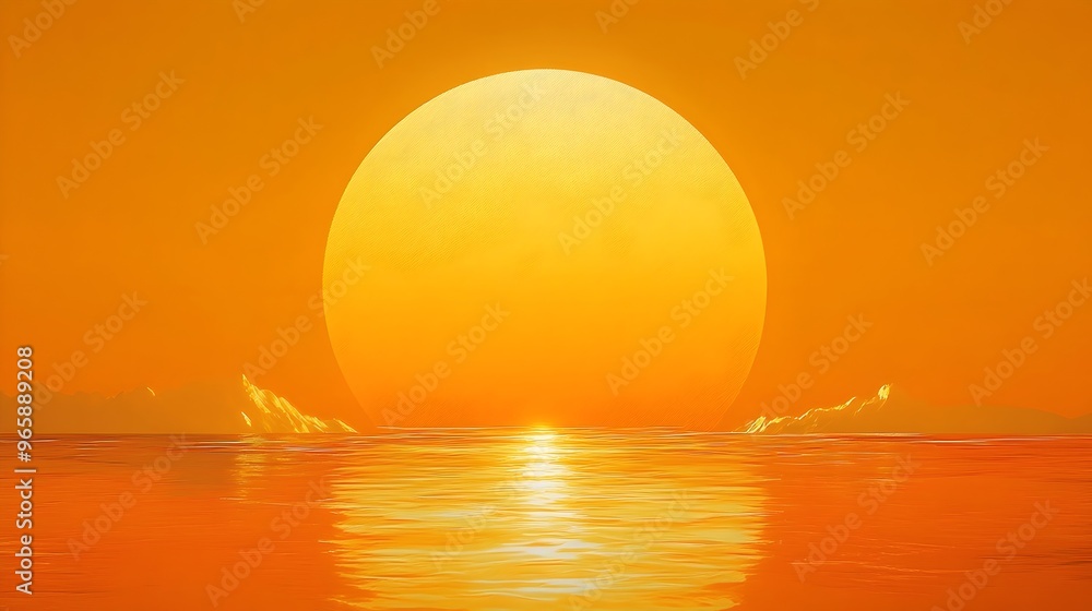 Golden Sunset Reflection on Tranquil Ocean Horizon Golden Sunset Reflection on Tranquil Ocean Horizon