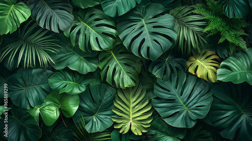 Wallpaper Mural A lush green jungle with many leaves and vines Torontodigital.ca