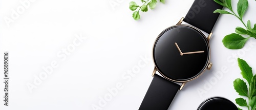 A minimalist smartwatch with an ultrathin design, featured alongside a capsule wardrobe of sleek, contemporary pieces 3D photo