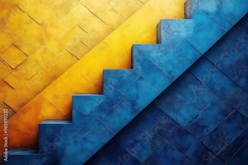 abstract geometric background featuring a vibrant color block design with yellow and blue tones creating a modern and energetic wall mockup photo