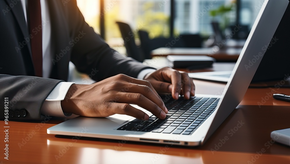 Businessman Working on Laptop in Office Businessman Working on Laptop in Office