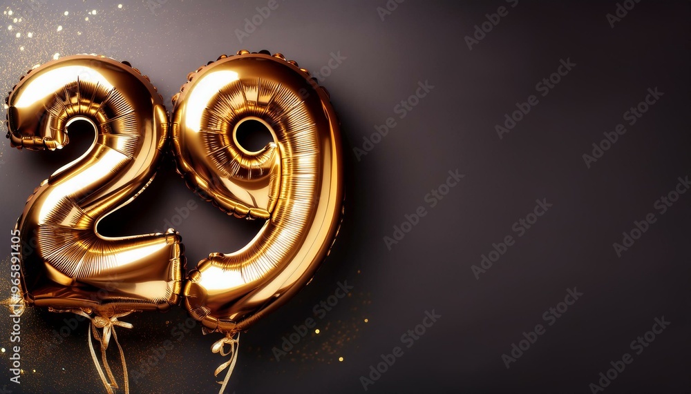 Banner with number 29 golden balloons with copy space Banner with number 29 golden balloons with copy space