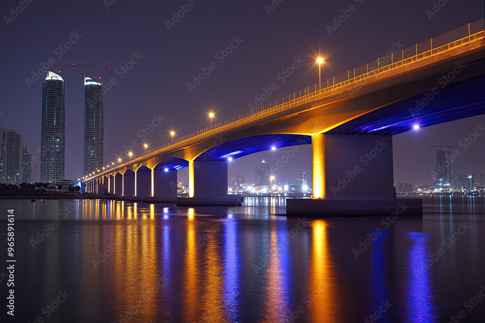 Sheikh Zayed Bridge illuminated at night showcases stunning architecture and vibrant reflections on water, creating captivating urban scene Sheikh Zayed Bridge illuminated at night showcases stunning architecture and vibrant reflections on water, creating captivating urban scene