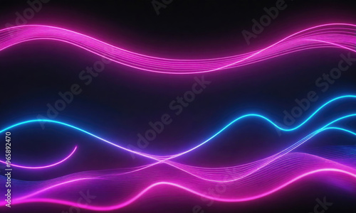 Wallpaper Mural Pink and blue neon lines create a wavy pattern against a dark background Torontodigital.ca