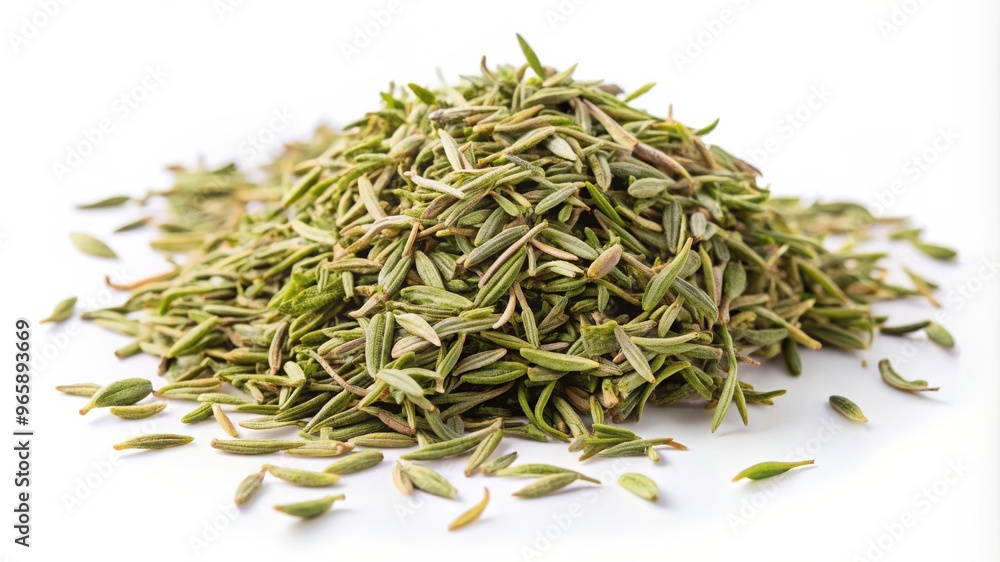 Heap of Dried Thyme Leaves on White Background Heap of Dried Thyme Leaves on White Background
