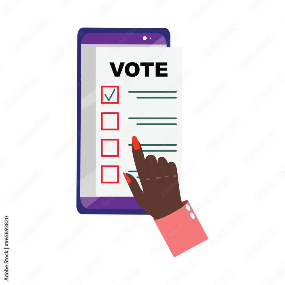 Hand on a touchscreen voting device marking a choice, representing digital voting and participation Hand on a touchscreen voting device marking a choice, representing digital voting and participation