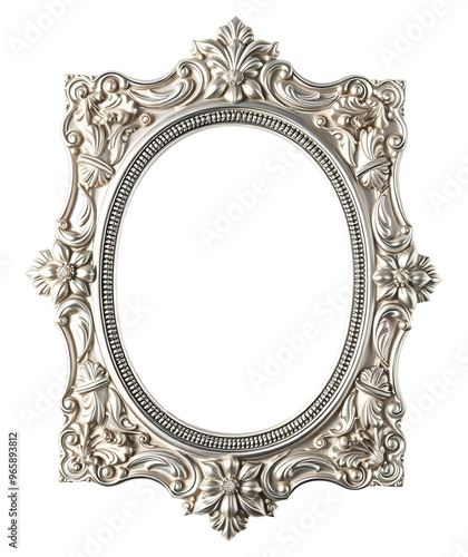 Obraz na płótnie Oval Silver frame with patterns isolated on transparent background
w salonie