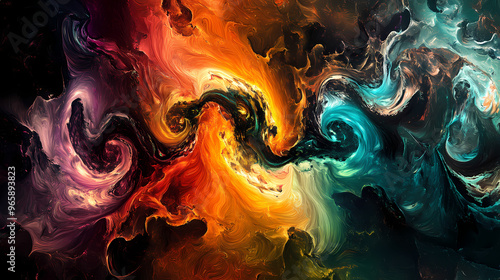 Abstract digital art with vibrant colors and swirling shapes depicting the concept of , abstract painting, digital art, vibrant colors, flowing shapes, energetic atmosphere, high detail