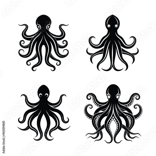  Octopus fish icon   silhuette vecto