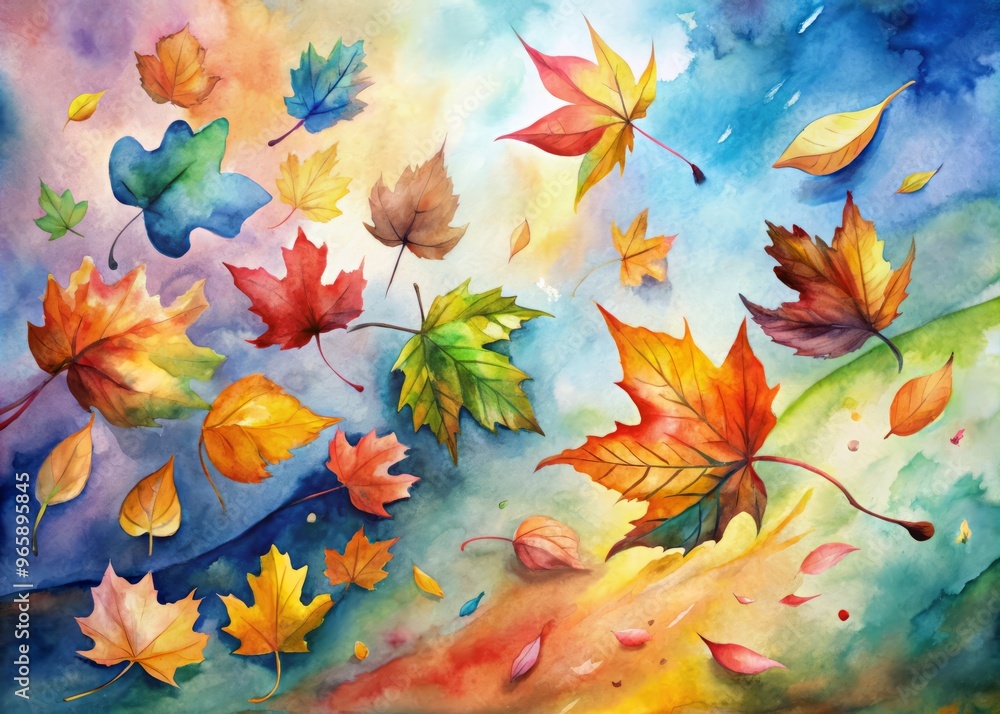 falling leaves watercolor art piece with bold strokes and bright colors to evoke a sense of movement and energy falling leaves watercolor art piece with bold strokes and bright colors to evoke a sense of movement and energy