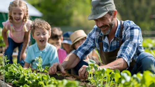 Wallpaper Mural Farmer teaching kids about farming techniques Torontodigital.ca