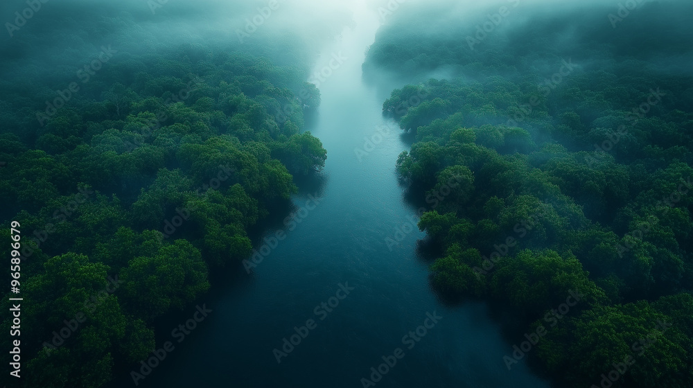 A forest with a river running through it A forest with a river running through it