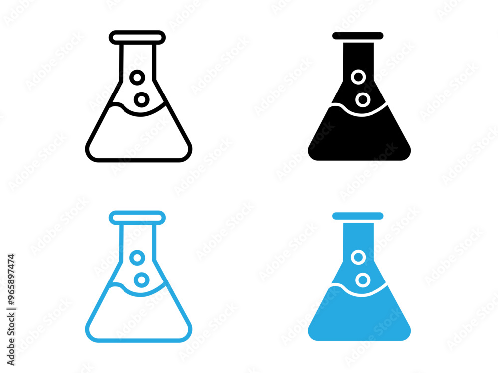 Chemical flask icon black and white vector outline sign Chemical flask icon black and white vector outline sign