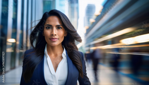 Latina in Business Attire with Motion Blur