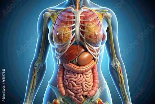 Female abdominal cavity internal organs