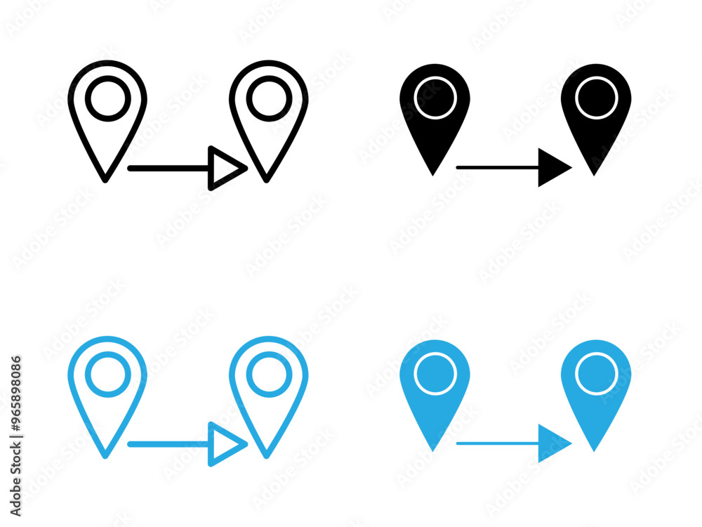 Destination distancing icon black and white vector outline sign Destination distancing icon black and white vector outline sign