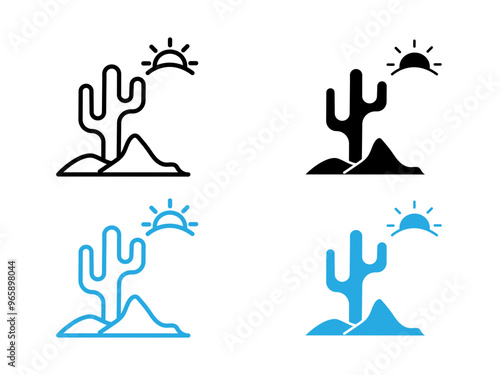 Desert cactus icon black and white vector outline sign