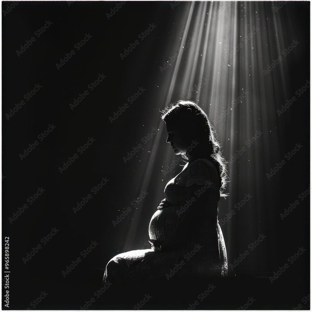 Silhouette of Pregnant Woman Cradling Belly, Highlighting Motherhood
Silhouette of Pregnant Woman Cradling Belly, Highlighting Motherhood