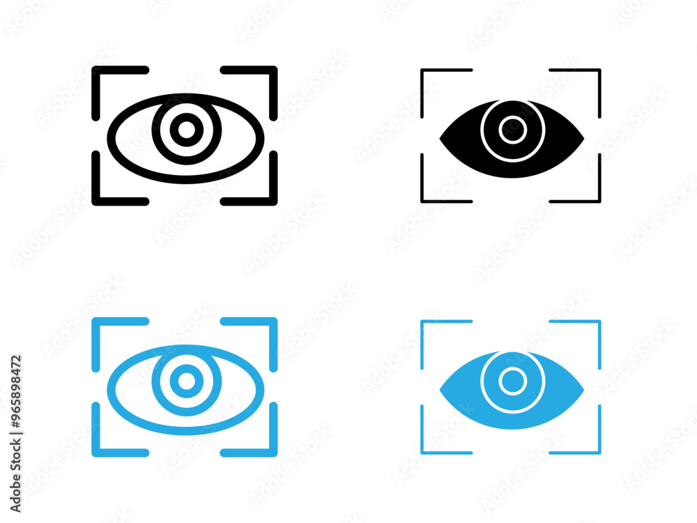 Eye scanner icon black and white vector outline sign Eye scanner icon black and white vector outline sign