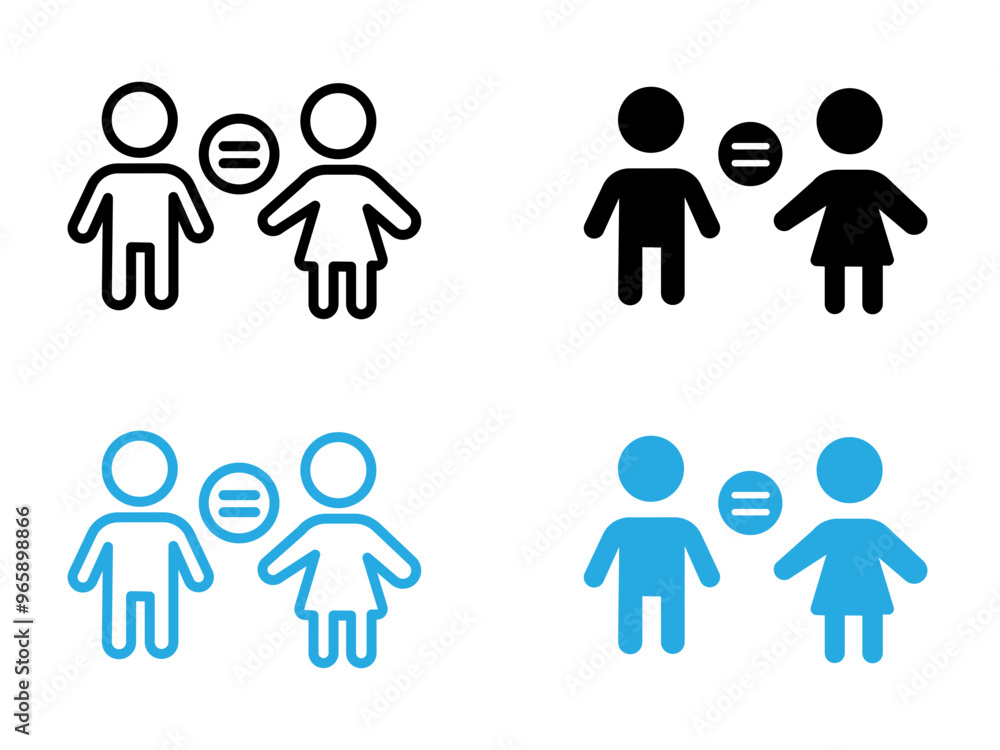 Gender equality icon black and white vector outline sign Gender equality icon black and white vector outline sign