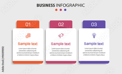 Infographic design template with icons and 3 options or steps. Can be used for process diagram, presentations, workflow layout, banner, flow chart, info graph