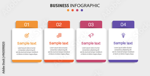 	
Business infographic design template with 4 options, steps or processes. Can be used for workflow layout, diagram, annual report, web design	