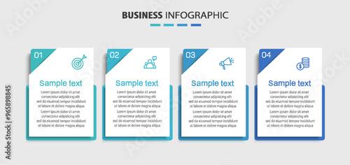 	
Business infographic design template with 4 options, steps or processes. Can be used for workflow layout, diagram, annual report, web design	
