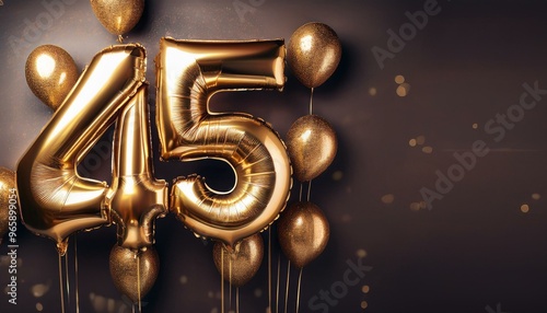 Banner with number 45 golden balloons with copy space photo