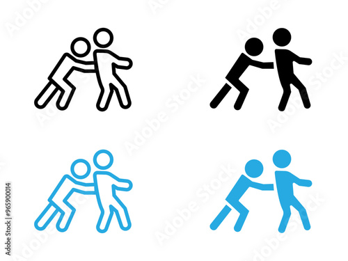 Man pushing another person icon black and white vector outline sign