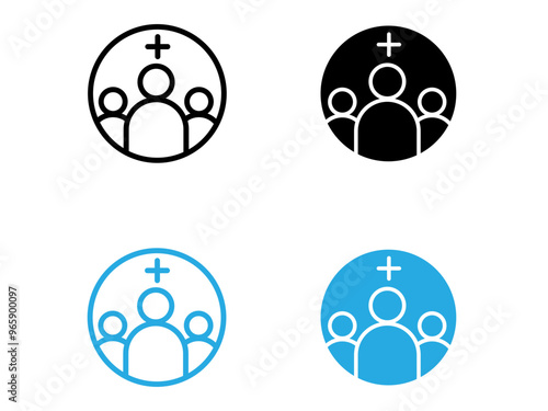 Medical team icon black and white vector outline sign