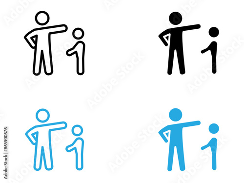 Parents scolding child icon black and white vector outline sign
