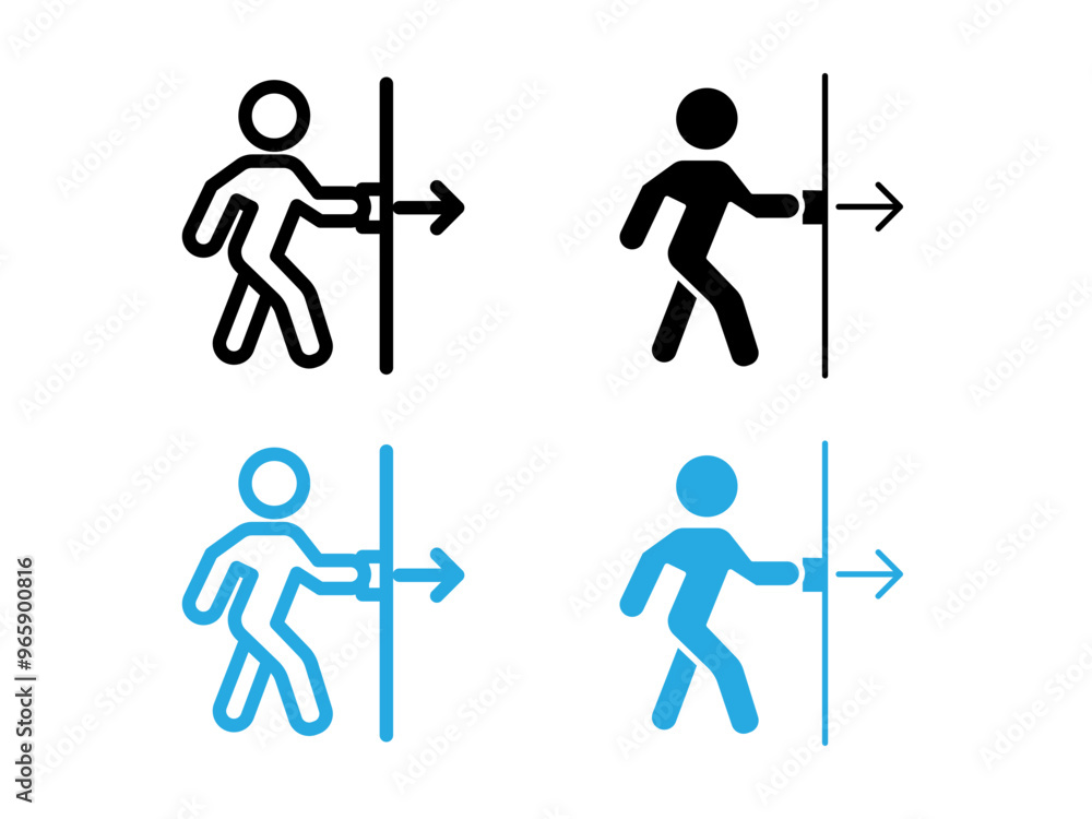 Person push the door icon black and white vector outline sign Person push the door icon black and white vector outline sign