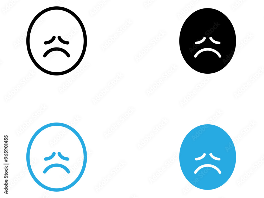 Fototapeta premium Sad, upset or lonely emoticon icon black and white vector outline sign