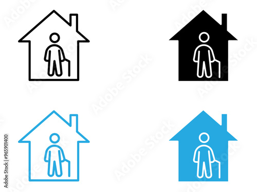 Retirement home icon black and white vector outline sign