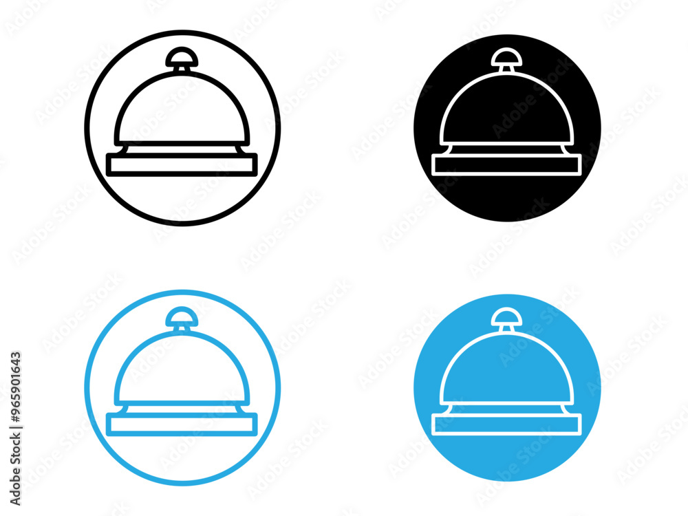 Service bell icon black and white vector outline sign Service bell icon black and white vector outline sign