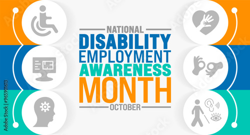 National Disability Employment Awareness Month background or banner design template is observed every year in October. Holiday concept. Template for card, poster, placard, template. eps 10